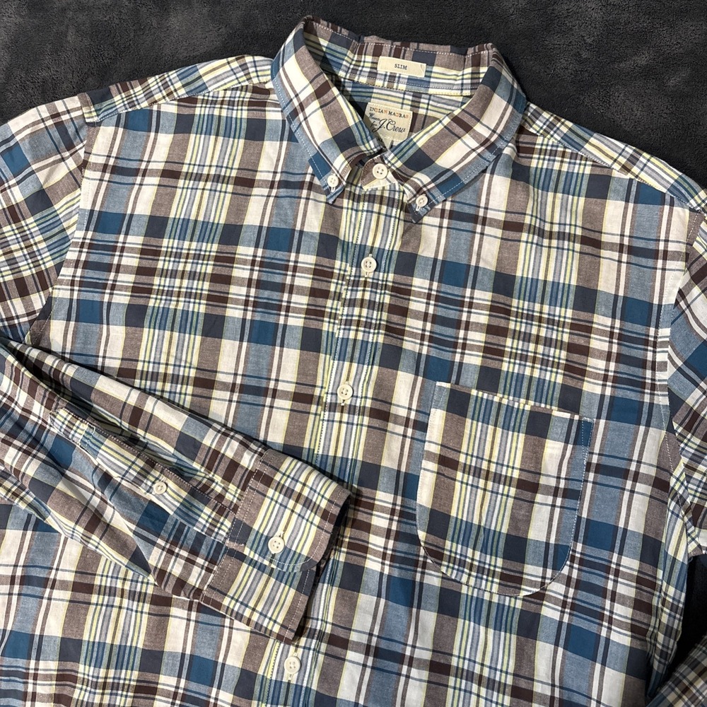 J Crew Indian Madras Shirt Mens XL Slim Plaid Button Down Long Sleeve 90s